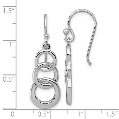 Sterling Silver Rhodium-plated Polished Triple Circle Dangle Shepherd Hook Earrings