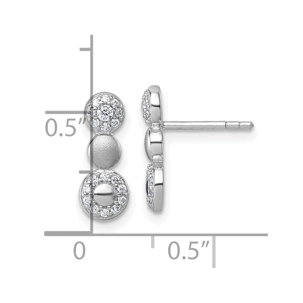 Sterling Silver Rhodium-plated Polished and Satin CZ  3-Circles Post Earrings