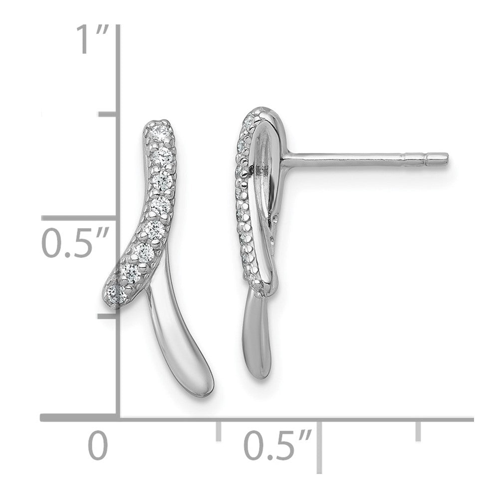 Sterling Silver Rhodium-plated Polished Fancy CZ Ribbon Post Earrings