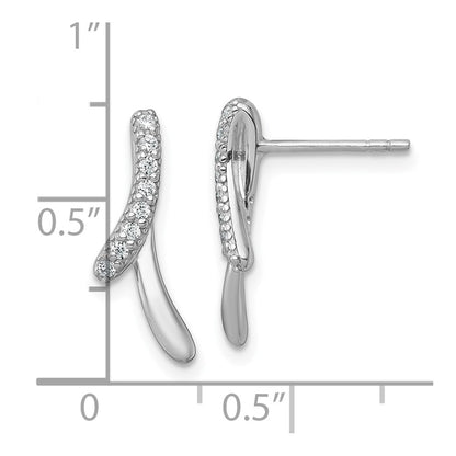 Sterling Silver Rhodium-plated Polished Fancy CZ Ribbon Post Earrings