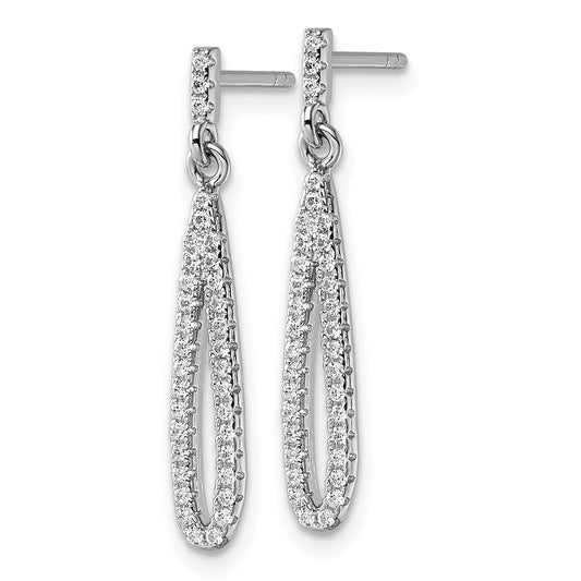 Sterling Silver Rhodium-plated CZ Oval Dangle Post Earrings
