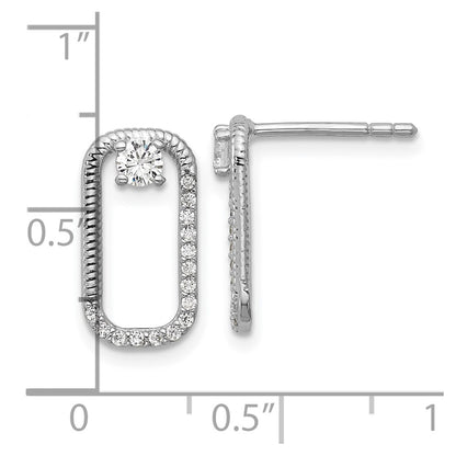 Sterling Silver Rhodium-plated CZ Textured Rectangle Post Earrings