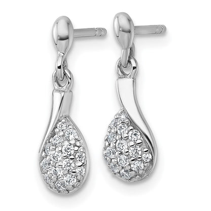 Sterling Silver Rhodium-plated Polished Fancy Teardrop CZ Dangle Post Earrings