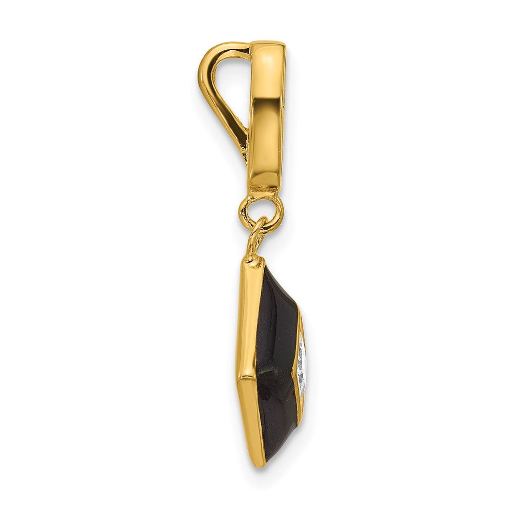 Sterling Silver Gold-plated CZ and Black Enameled Pendant