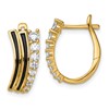 Sterling Silver Gold-tone Black Enamel and CZ Hinged Hoop Earrings