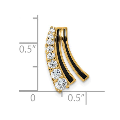 Sterling Silver Gold-tone Black Enamel and CZ Chain Slide Pendant