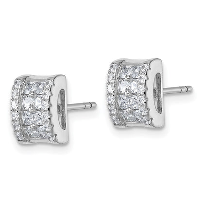 Sterling Silver Rhodium-plated Pave CZ Rectangle Post Earrings