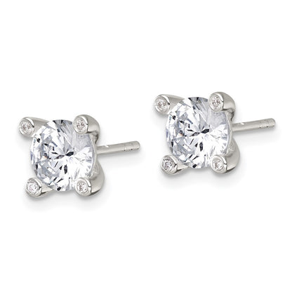 Sterling Silver Polished CZ with 4 CZ Prongs Post Earrings