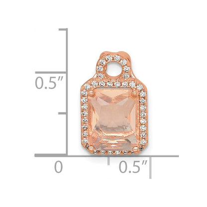 Sterling Silver Rose-tone Polished Pink Glass Stone and CZ Halo Chain Slide Pendant