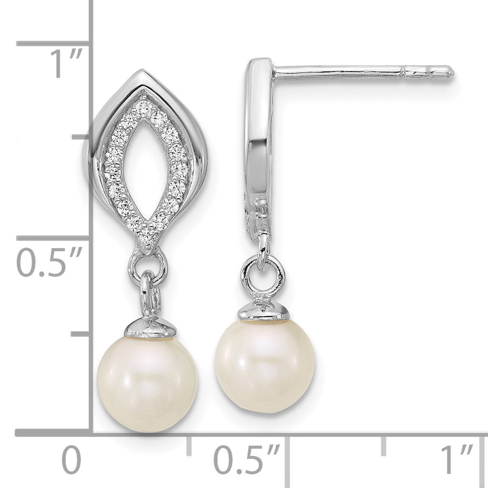 Sterling Silver Rhodium-plated Polished CZ and 5-6mm Freshwater Cultured Pearl Dangle Post Earrings