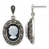 Sterling Silver Antiqued Marcasite with Black Agate and Mother of Pearl Cameo Dangle Post Earrings