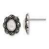 Sterling Silver Antiqued Marcasite and Mother of Pearl Oval Fancy Post Earrings