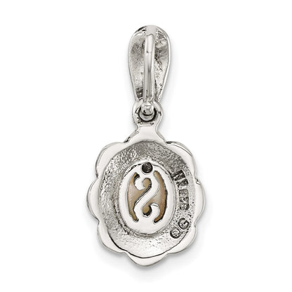 Sterling Silver Antiqued Marcasite and Mother of Pearl Oval Fancy Pendant