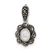 Sterling Silver Antiqued Marcasite and Mother of Pearl Oval Fancy Pendant