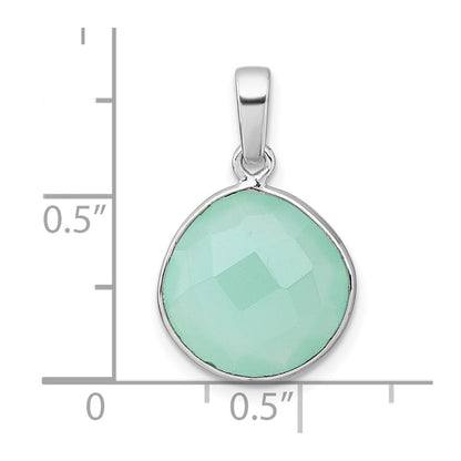Sterling Silver Rhodium-plated Polished Round Checker-cut Green Chalcedony Pendant