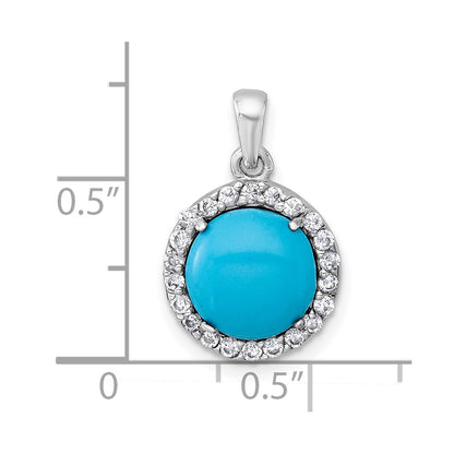 Sterling Silver Rhodium-plated Polished CZ Halo and Reconstituted Turquoise Cabochon Circle Pendant