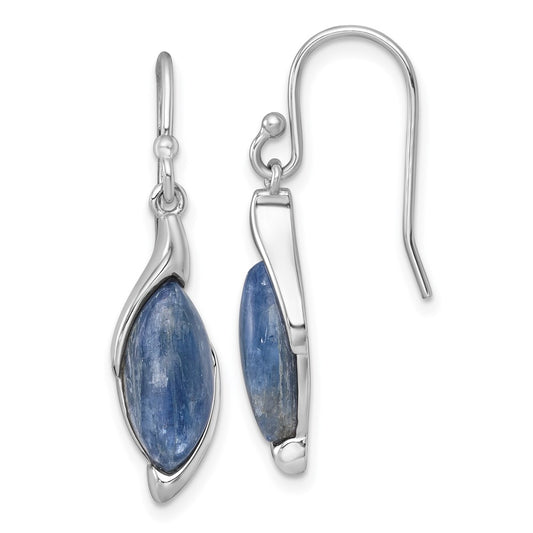 Sterling Silver Rhodium-plated Polished Fancy Marquise Kyanite Cabochon Dangle Shepherd Hook Earrings