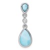 Sterling Silver Rhodium-plated Polished Pear Larimar Cabochon and CZ Teardrop Chain Slide Pendant