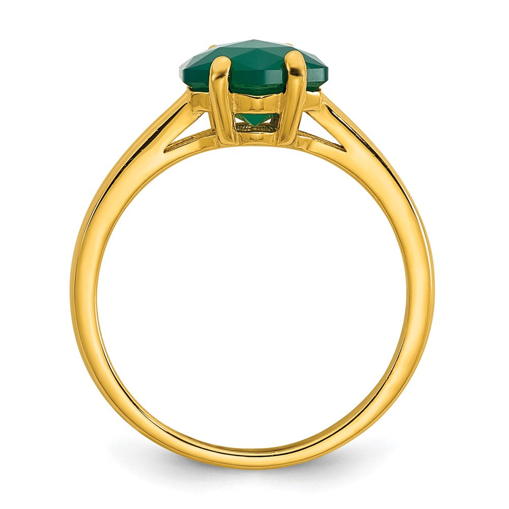 Sterling Silver Gold-tone Polished Hexagon Green Chalcedony Size 6 Ring