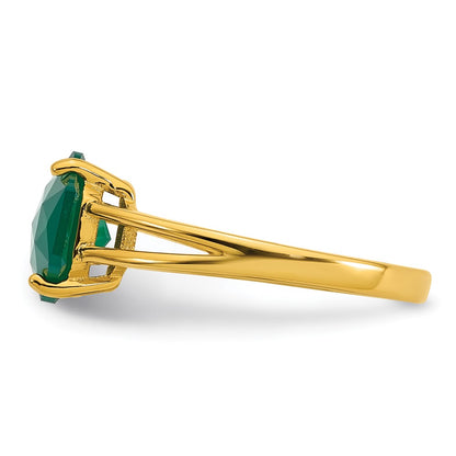 Sterling Silver Gold-tone Polished Hexagon Green Chalcedony Size 7 Ring