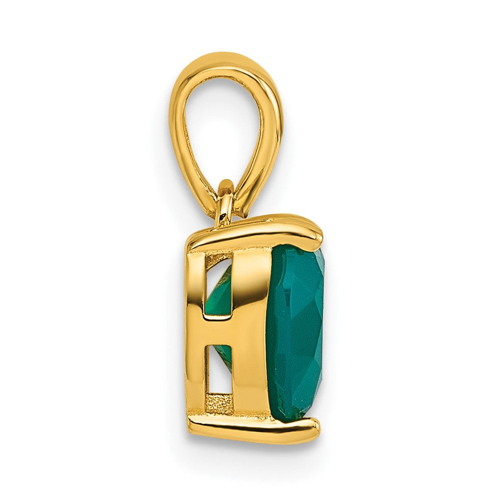 Sterling Silver Gold-tone Polished Green Chalcedony Heart Pendant