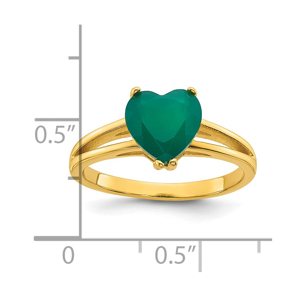 Sterling Silver Gold-tone Polished Green Chalcedony Heart Size 8 Ring