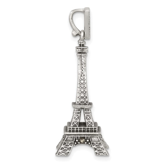 Sterling Silver Antiqued Marcasite 3-D Eiffel Tower Pendant