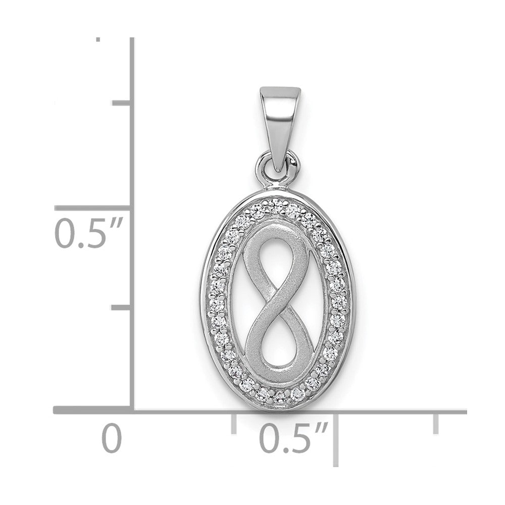 Sterling Silver Rhodium-plated Polished and Satin CZ Infinity Oval Pendant