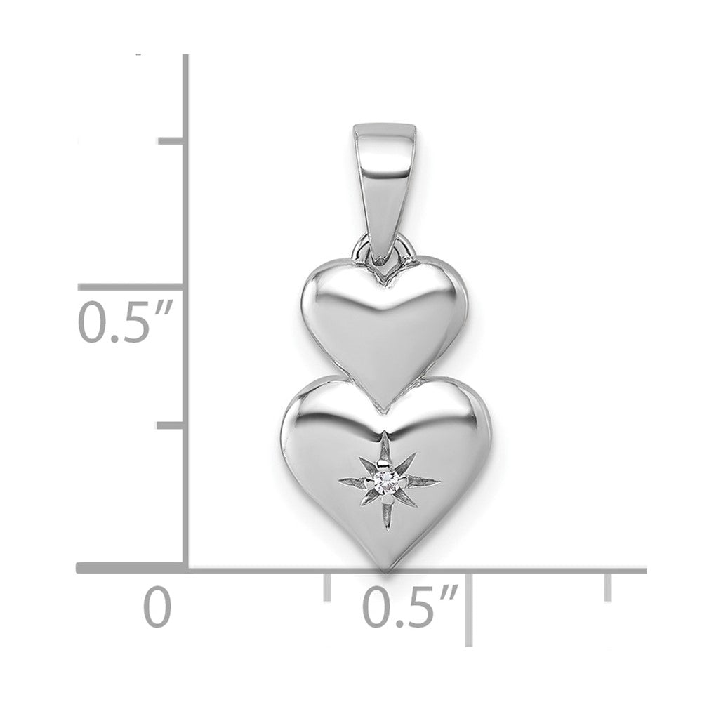 Sterling Silver Rhodium-plated Polished White CZ Double Heart Pendant