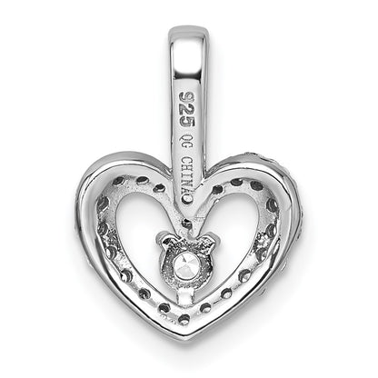 Sterling Silver Rhodium-plated Polished CZ Open Heart Pendant