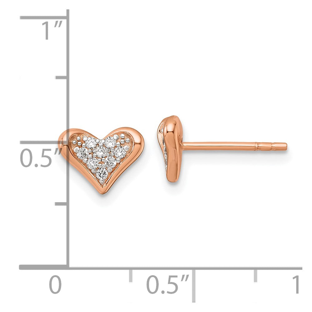 Sterling Silver Rhodium-plated and Rose Gold-plated CZ Heart Post Earrings