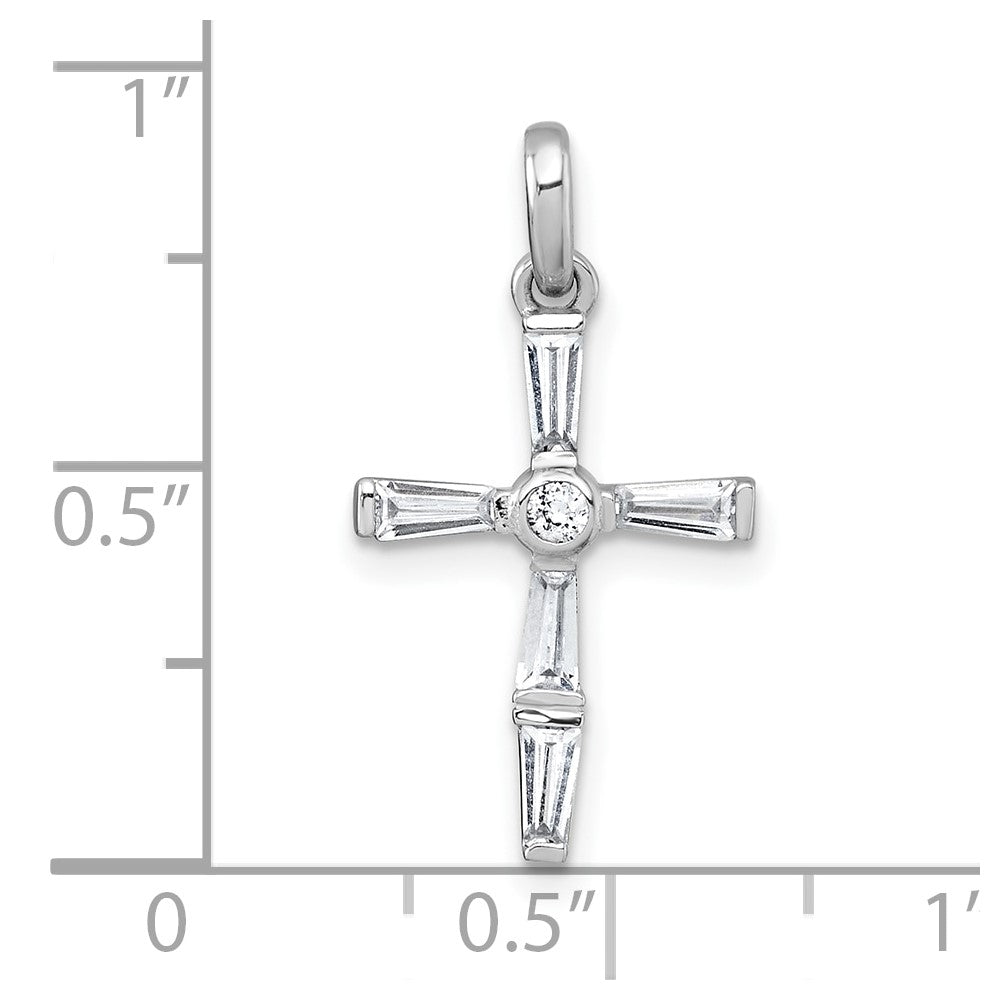 Sterling Silver Rhodium-plated Polished White Baguette CZ Cross Pendant