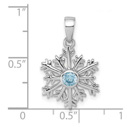Sterling Silver Rhodium-plated Polished Blue CZ Snowflake Pendant