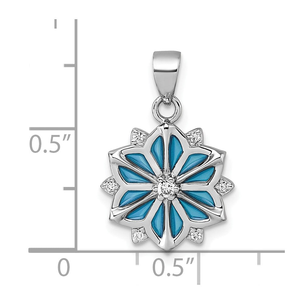 Sterling Silver Rhodium-plated Blue Enamel and White CZ Snowflake Pendant