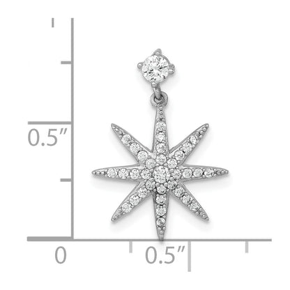 Sterling Silver Rhodium-plated Polished CZ Star Chain Slide Pendant