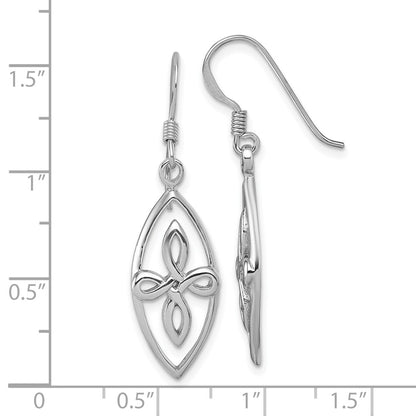 Sterling Silver Rhodium-plated Polished Fancy Celtic Knot Dangle Shepherd Hook Earrings