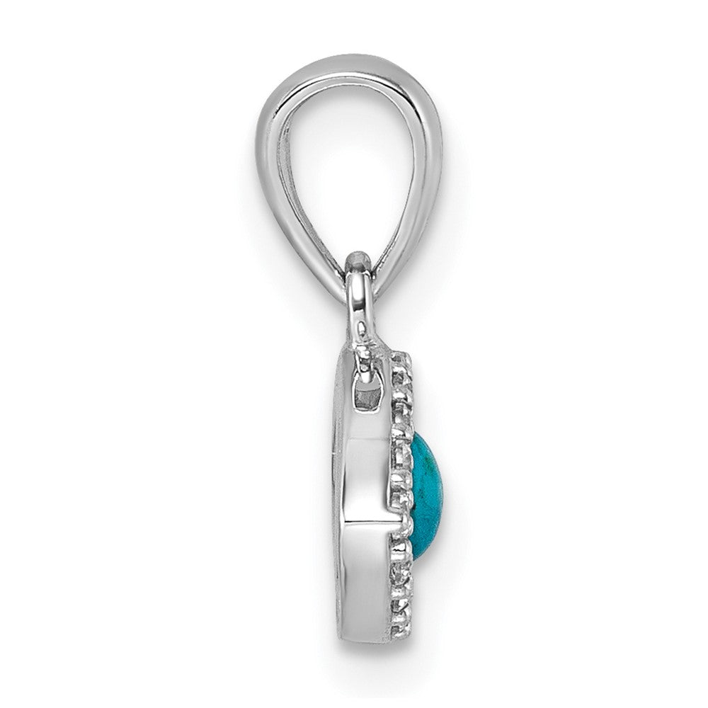 Sterling Silver Rhodium-plated Polished CZ and Compressed Turquoise Cabochon Evil Eye Pendant