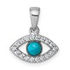 Sterling Silver Rhodium-plated Polished CZ and Compressed Turquoise Cabochon Evil Eye Pendant