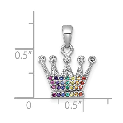 Sterling Silver Rhodium-plated Polished Rainbow Nano Crystals Crown Pendant