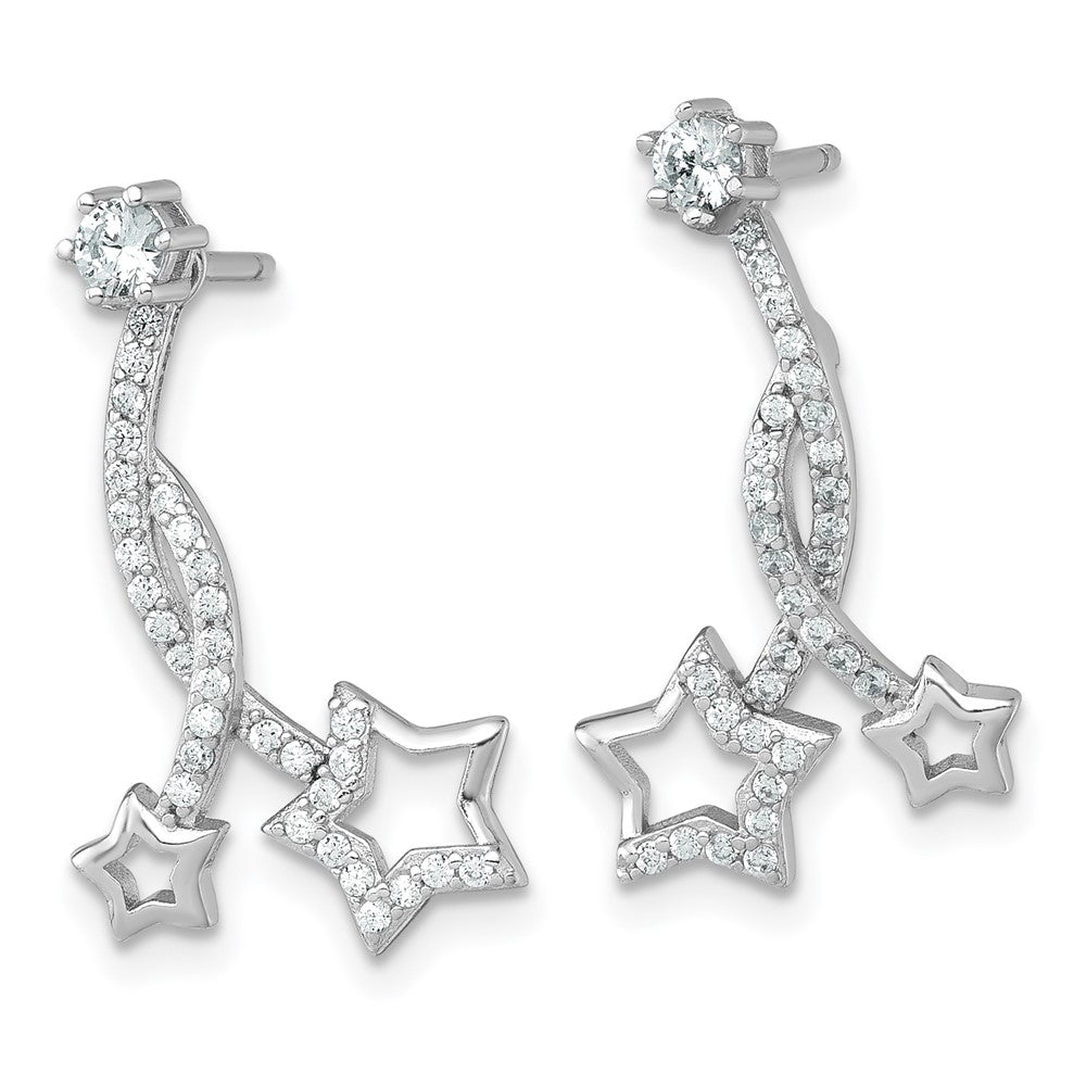 Sterling Silver Rhodium-plated Polished CZ Stud with Removeable Shooting Stars Jacket Earrings