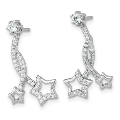 Sterling Silver Rhodium-plated Polished CZ Stud with Removeable Shooting Stars Jacket Earrings