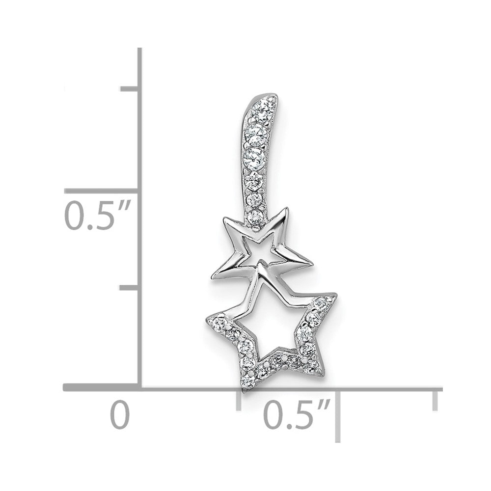 Sterling Silver Rhodium-plated Polished CZ Shooting Stars Chain Slide Pendant