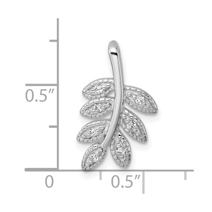 Sterling Silver Rhodium-plated Polished CZ Leaf Chain Slide Pendant