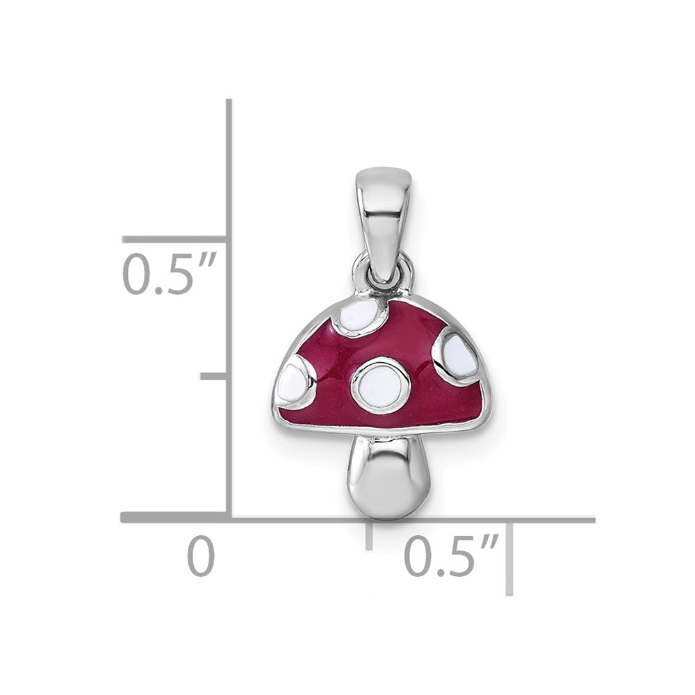 Sterling Silver Rhodium-plated Polished Red and White Enameled Mushroom Pendant