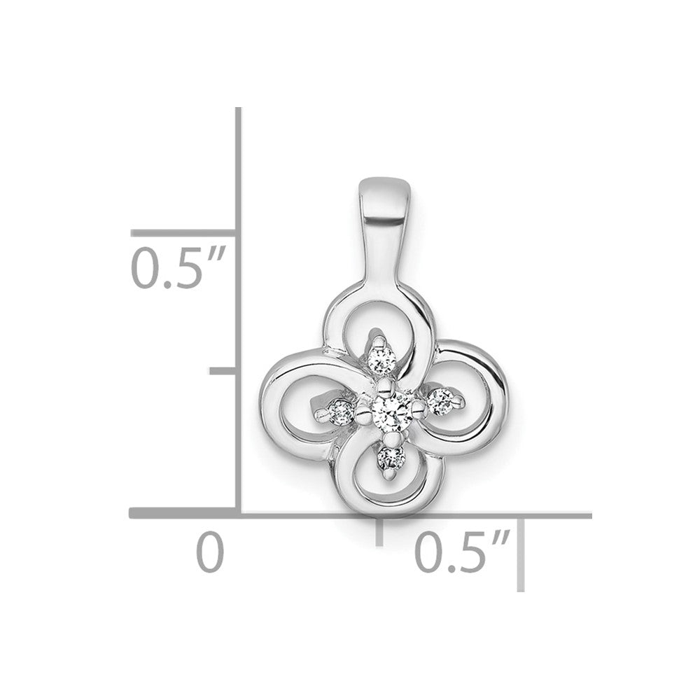 Sterling Silver Rhodium-plated Polished Fancy Flower CZ Pendant
