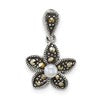 Sterling Silver Antiqued Marcasite and Freshwater Cultured Pearl Fancy Flower Pendant