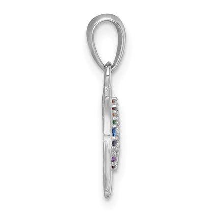 Sterling Silver Rhodium-plated Polished Rainbow Nano Crystals Tulip Pendant