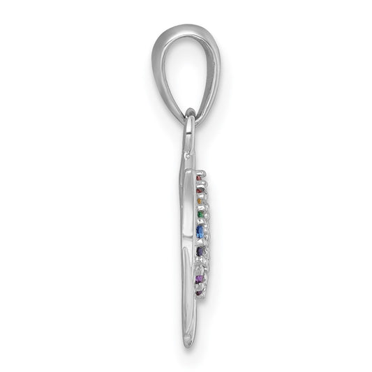 Sterling Silver Rhodium-plated Polished Rainbow Nano Crystals Tulip Pendant