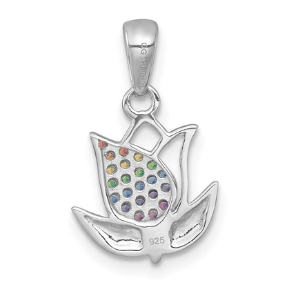 Sterling Silver Rhodium-plated Polished Rainbow Nano Crystals Tulip Pendant