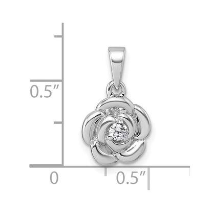 Sterling Silver Rhodium-plated Polished White CZ Flower Pendant